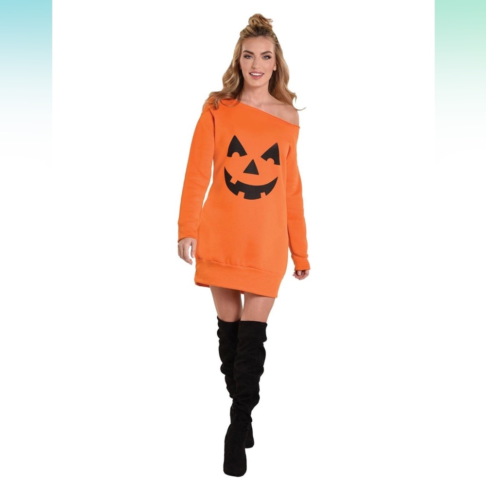 Women’s Orange Pumpkin Off-Shoulder Tunic (Adult Standard